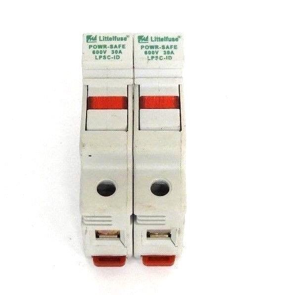 LOT OF 2 LITTLEFUSE LPSC-ID FUSEHOLDERS LPSCID 600V 30A W/ TWO KLDR 2 FUSES