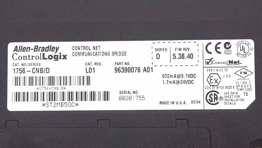 ALLEN BRADLEY 1756-CNB/D CONTROL NET COMMUNICATIONS BRIDGE SER. D, CAT. REV. L01