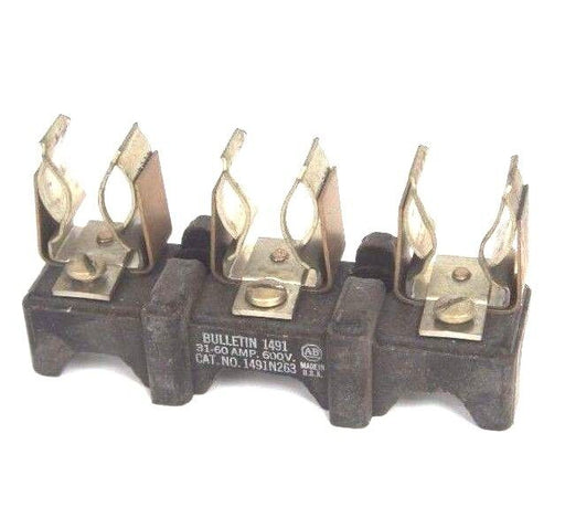 LOT OF 4 ALLEN BRADLEY 1491-N263 FUSE BLOCKS 31-60AMP, 600V, 3POLE, 1491N263
