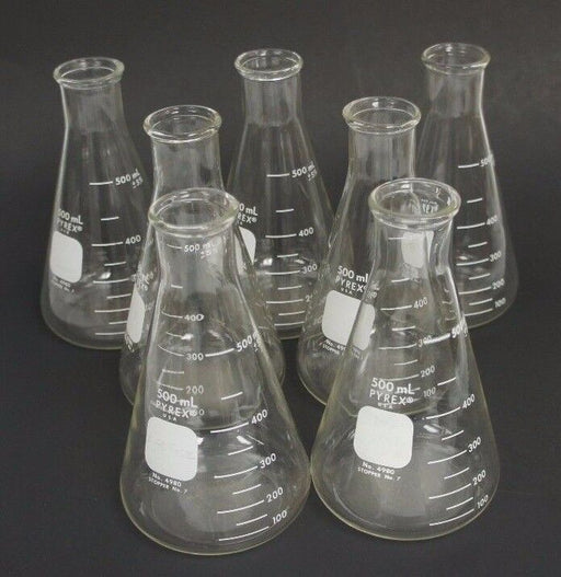 LOT OF 7 PYREX 4980 BEAKERS 500ML STOPPER NO. 7