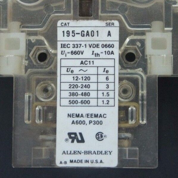 LOT OF 3 ALLEN BRADLEY AUXILIARY CONTACTS 195-GA01 , 195-GL01 , 195-GB01 SER. A