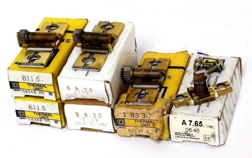 LOT OF 6 VARIOUS NIB SQUARE D B 8.20, B3.30, B11.5, A7.65 HEATER ELEMENTS
