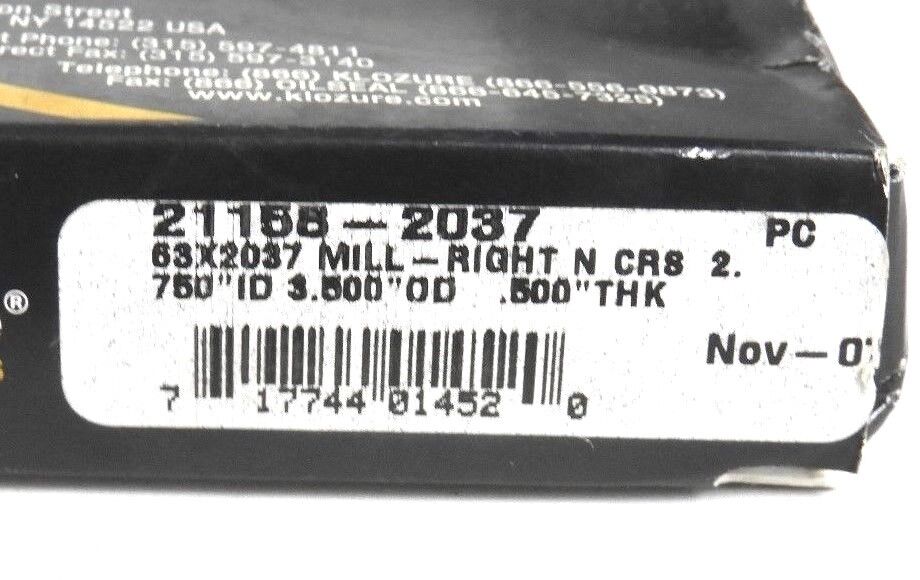 LOT OF 2 NEW GARLCOK KLOZURE 21158-2037 OIL SEALS 63X2037 0.75"ID 3.5"OD 0.5"THK