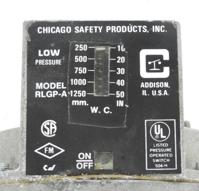 CHICAGO SAFETY PRODUCTS RLGP-A LOW PRESSURE SWITCH, 10-50IN, 250-1250MM