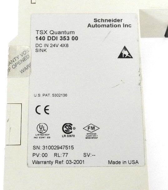 SCHNEIDER 140-DDI-353-00 24V DC INPUT MODULE PV:00, RL:77, 140DDI35300