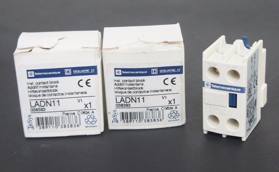 LOT OF 2 NIB TELEMECANIQUE LADN11 AUXILIARY CONTACT BLOCKS 038383