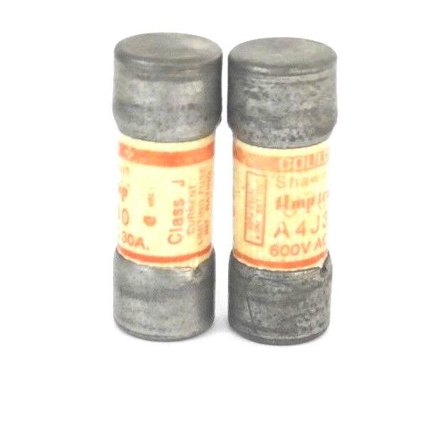 LOT OF 2 GOULD SHAWMUT AMPTRAP A4J30 FUSES 600V AC, 30AMP