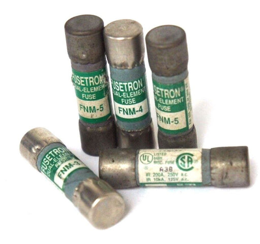 LOT OF 5 COOPER BUSSMANN FUSETRON FNM-5, FNM-4, FNM-3 DUAL ELEMENT FUSES