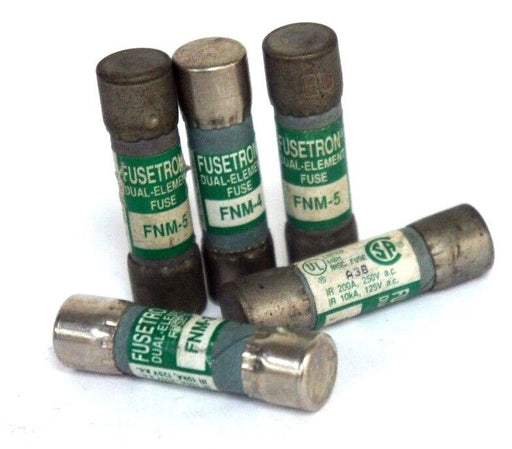 LOT OF 5 COOPER BUSSMANN FUSETRON FNM-5, FNM-4, FNM-3 DUAL ELEMENT FUSES