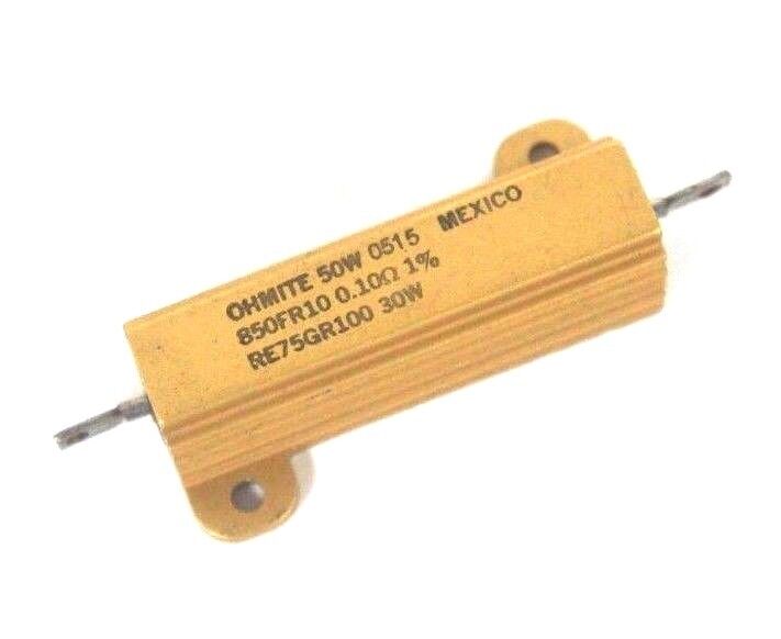 LOT OF 5 NEW OHMITE 850FR10 RESISTORS 50W, 0.10 OHMS, RE75GR100