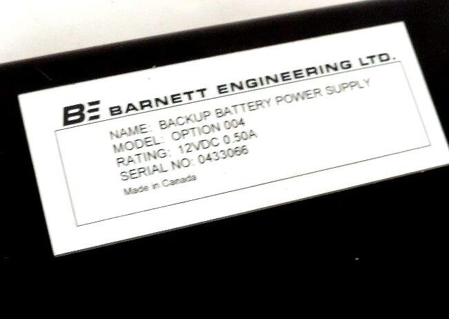 NEW BARNETT MODEL: OPTION 004 BACKUP BATTERY POWER SUPPLY 12VDC, 0.50A