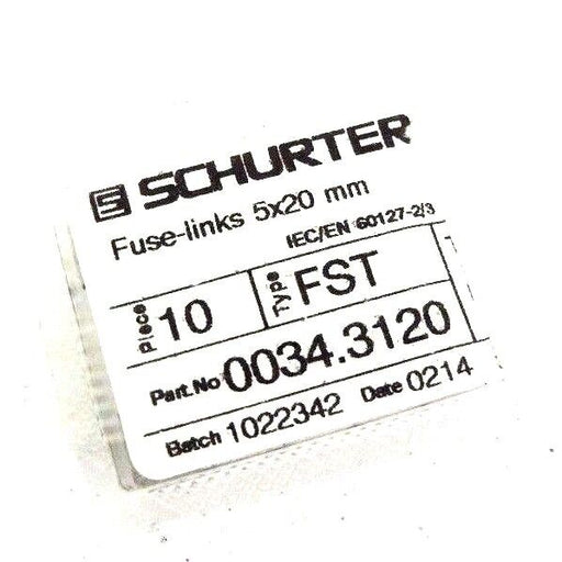LOT OF 5 NEW SCHURTER TYPE FST 0034.3120 FUSES