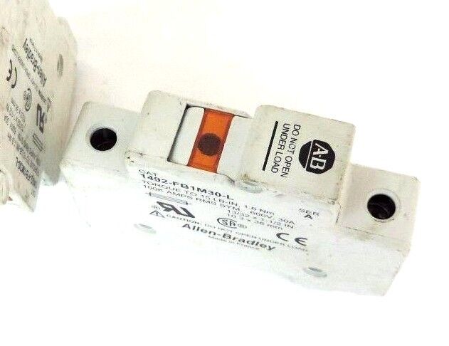 LOT OF 2 ALLEN BRADLEY 1492-FB1M30-L FUSE HOLDERS W/ FNM FUSES 1492FB1M30L