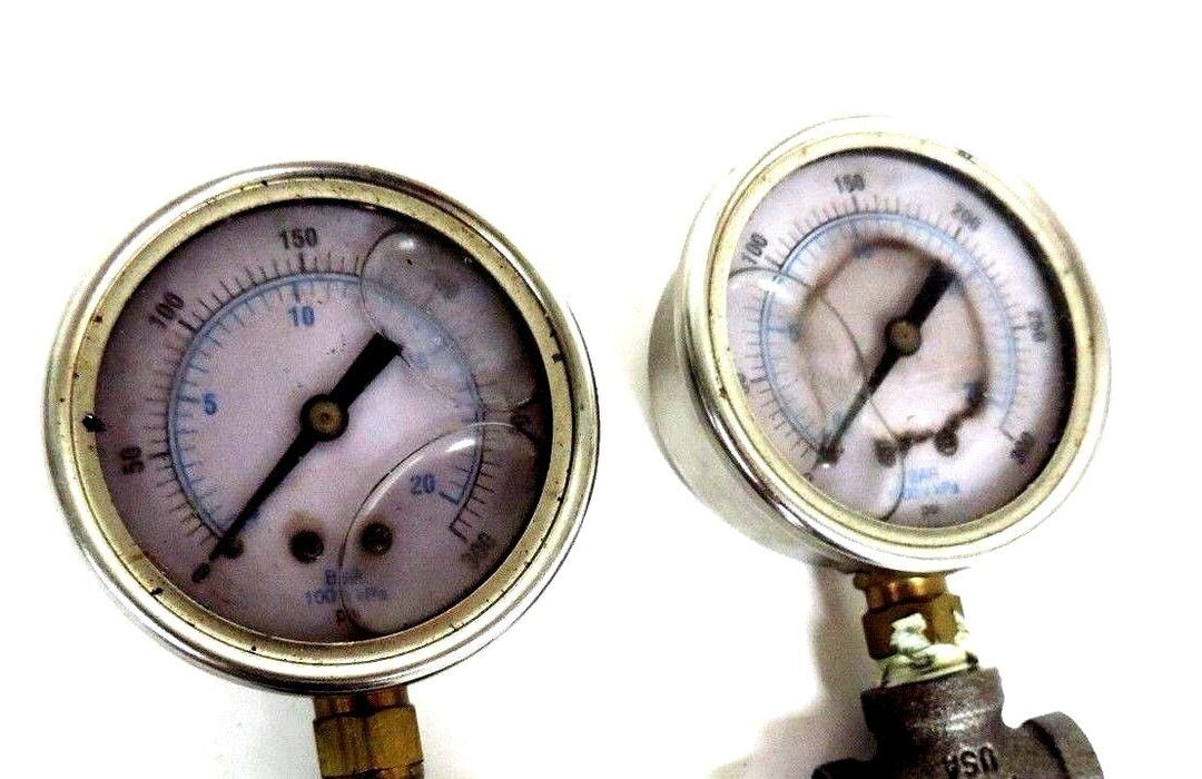 LOT OF 2 GENERIC LIQUID FILLED PRESSURE GAUGES 100XKPA, 0-300 PSI