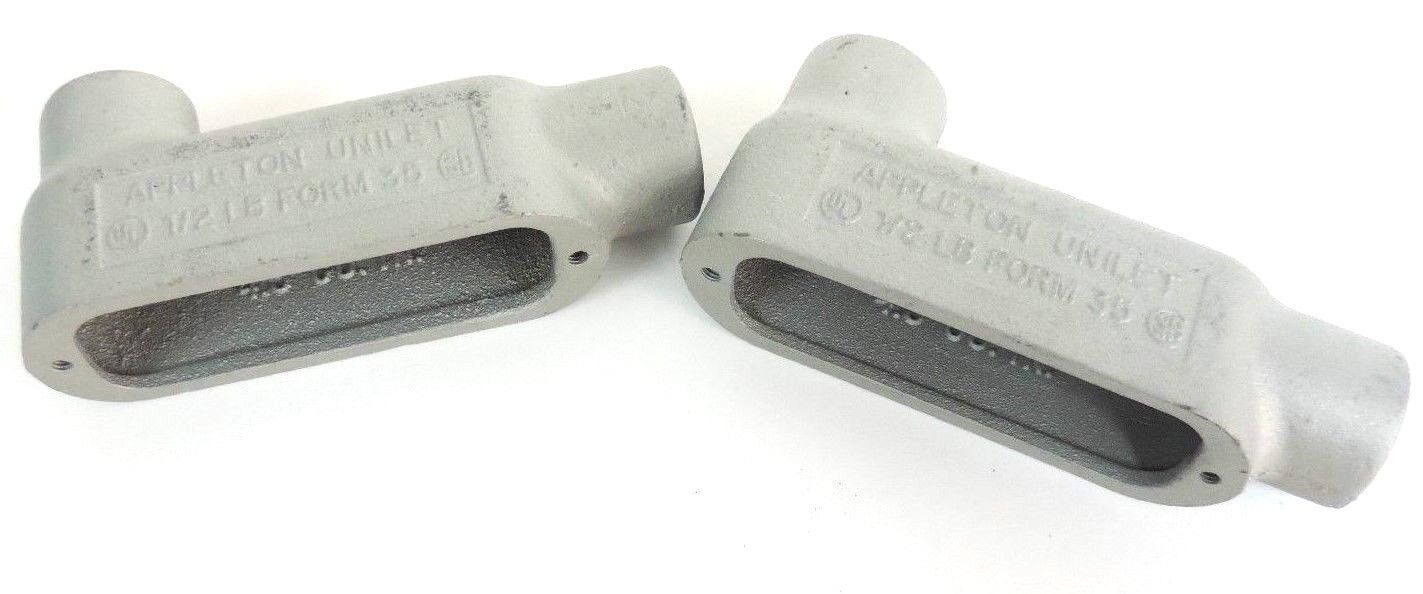 LOT OF 2 NEW APPLETON UNILET 1/2" LB FORM 35 ELBOW ENCLOSURES 4.5 CU IN