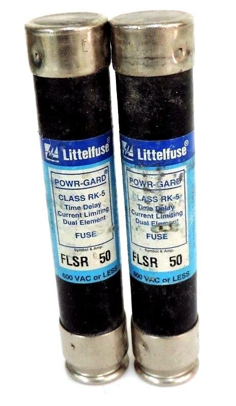 LOT OF 2 LITTELFUSE FLSR-50 POWR-GARD CLASS RK-5 FUSES FLSR50