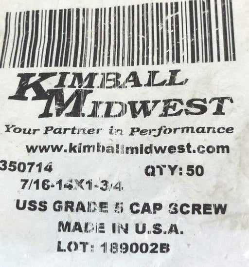 BAG OF 14 NEW KIMBALL MIDWEST 350714 USS GRADE 5 CAP SCREWS 7/16-14X1-3/4