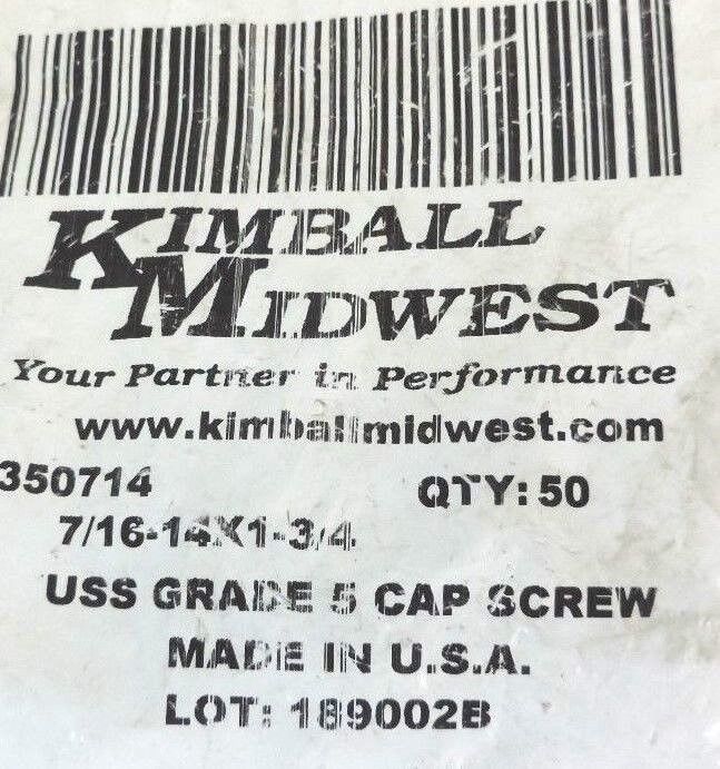 BAG OF 14 NEW KIMBALL MIDWEST 350714 USS GRADE 5 CAP SCREWS 7/16-14X1-3/4