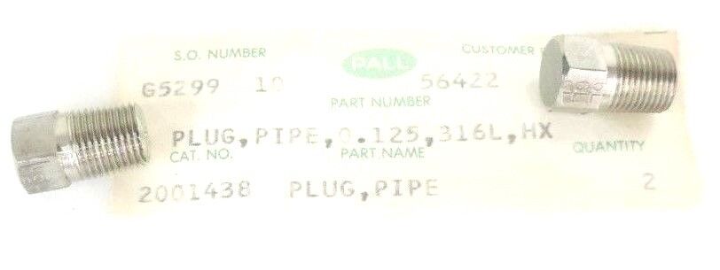 LOT OF 2 NEW PALL 2001438 PLUG, PIPE, 0.125, 316L, HX