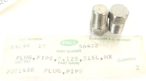 LOT OF 2 NEW PALL 2001438 PLUG, PIPE, 0.125, 316L, HX