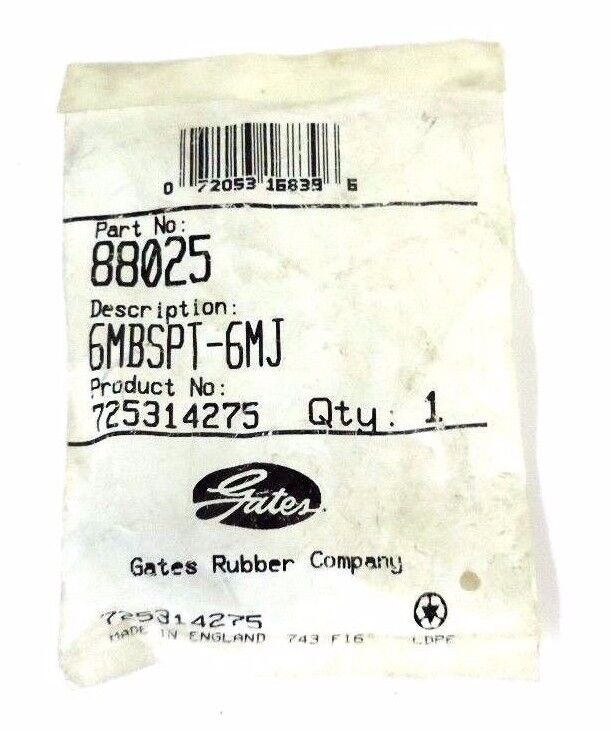 NEW GATES P/N 88025 ADAPTER FITTING 6MBSPT-6MJ