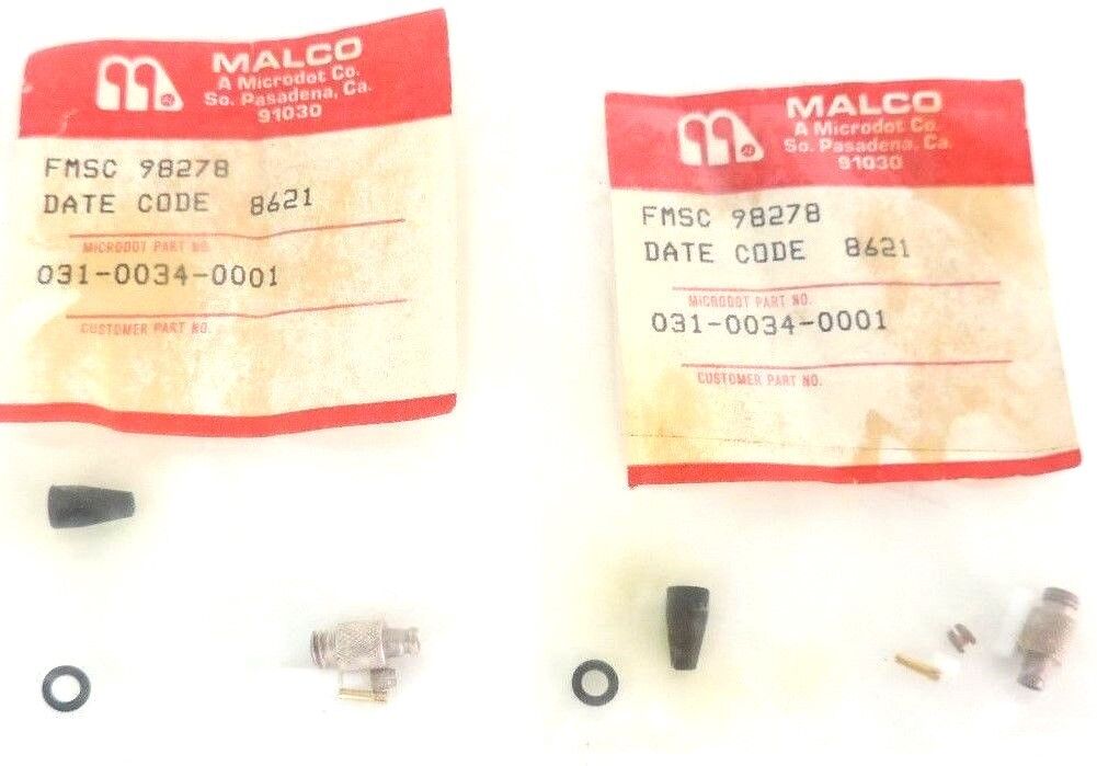 LOT OF 2 NEW MALCO TYCO MICRODOT 031-0034-0001 CABLE CONNECTOR ENDS