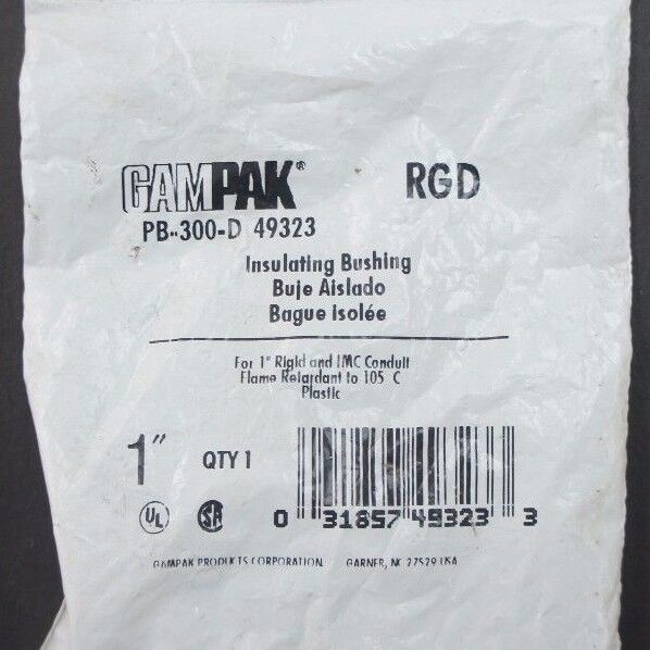 LOT OF 2 NEW GAMPAK RGD PB-300-D INSULATING BUSHINGS 1" 49323