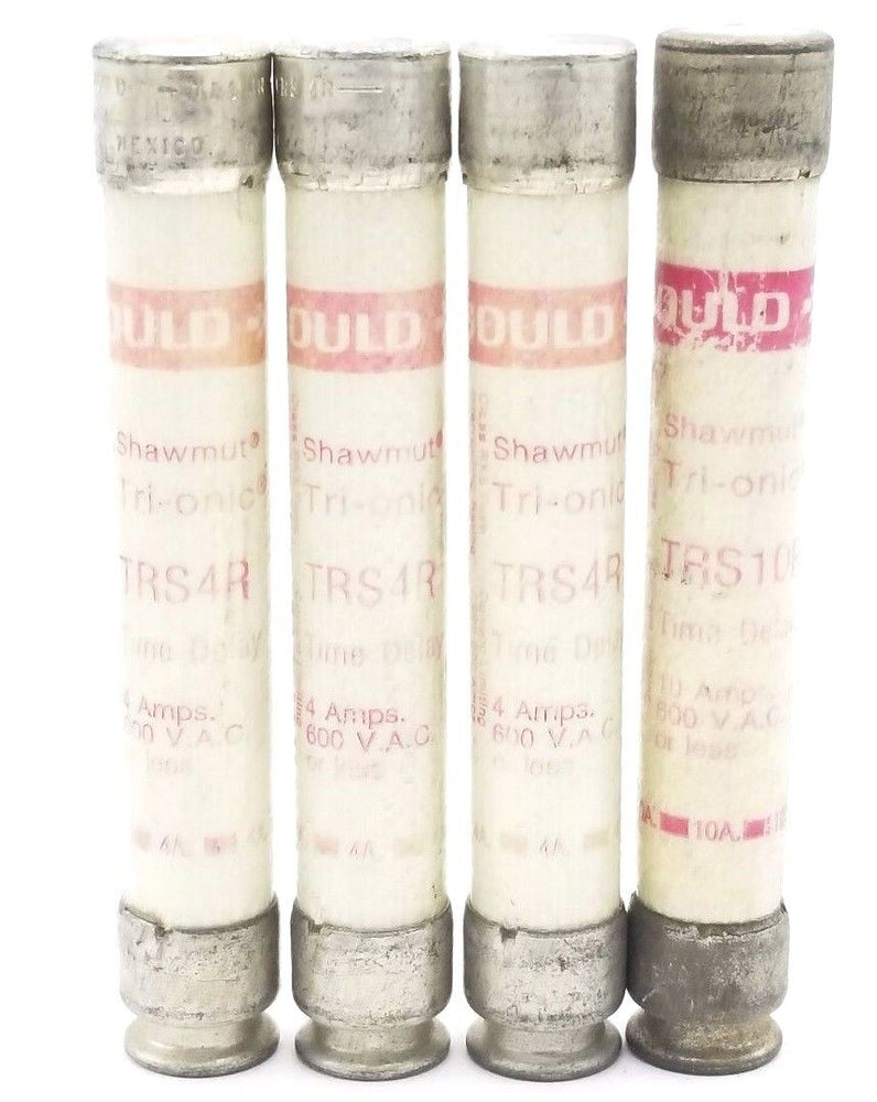 LOT OF 4 GOULD SHAWMUT TRI-ONIC TIME-DELAY FUSES TRS4R, TRS10R