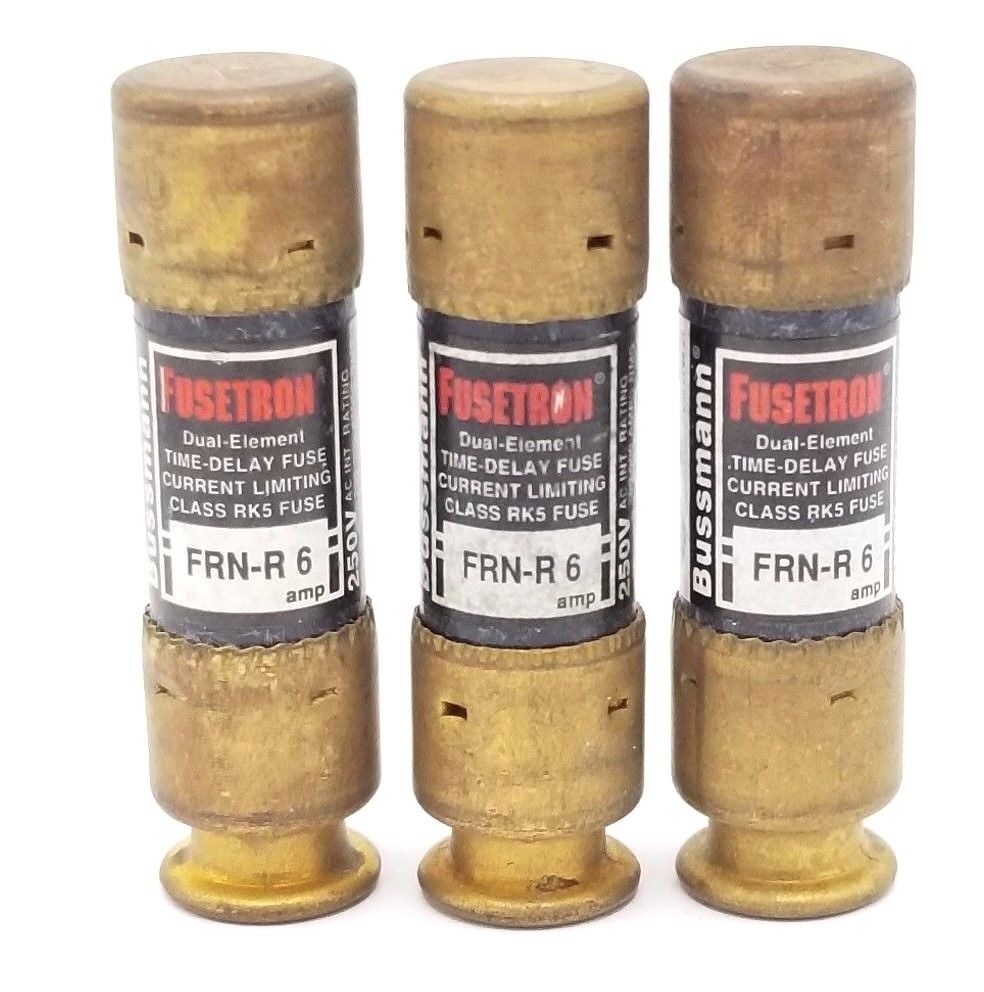 LOT OF 3 COOPER BUSSMANN FRN-R-6 FUSETRON CLASS RK5 FUSES FRNR6