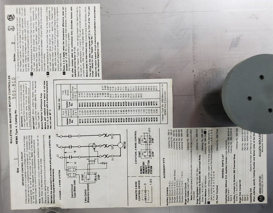 NEW ALLEN BRADLEY 509-BCD MAGNETIC MOTOR CONTROLLER W/ 509-BOD SER. B STARTER