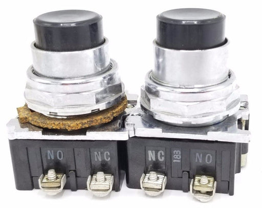 LOT OF 2 CUTLER HAMMER 10250T CONTACTS WITH BLACK PUSHBUTTONS