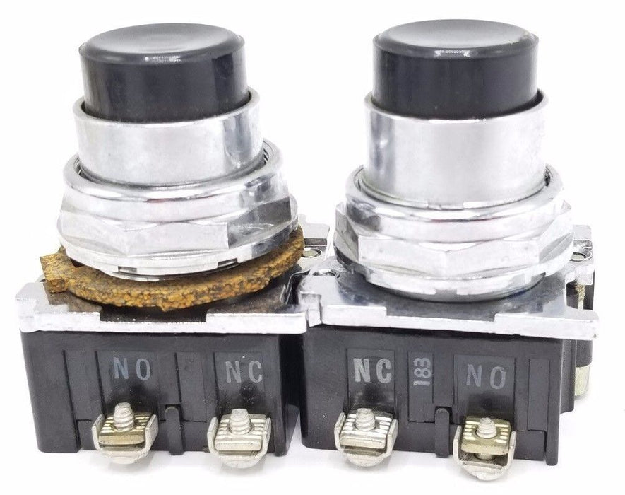 LOT OF 2 CUTLER HAMMER 10250T CONTACTS WITH BLACK PUSHBUTTONS