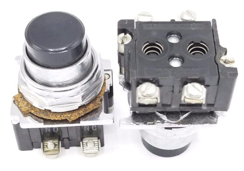 LOT OF 2 CUTLER HAMMER 10250T CONTACTS WITH BLACK PUSHBUTTONS