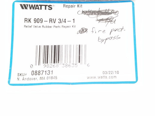 NEW WATTS RK 909-RV 3/4-1" RELIEF VALVE RUBBER PARTS REPAIR KIT (INCOMPLETE)