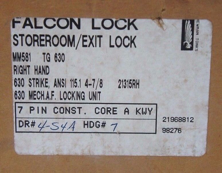 NEW FALCON LOCK MM581 TG 630 STOREROOM / EXIT LOCK RIGHT HAND