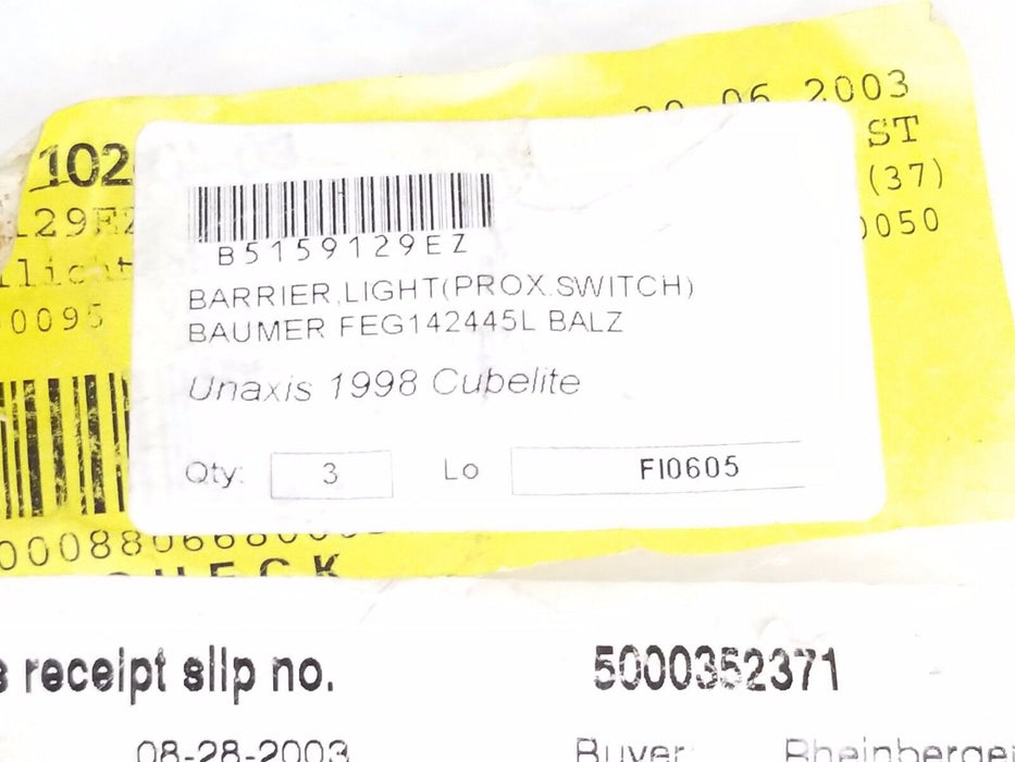 LOT OF 3 BAUMER ELECTRIC FEG18.24.45/L/K859 TRANSMISSIVE SWITCHES