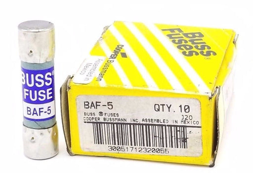 BOX OF 9 NEW COOPER BUSSMANN BAF-5 BUSS FUSES BAF5, 5AMP, 250V