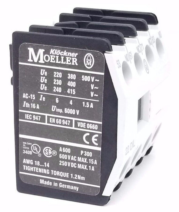 NEW KLOCKNER MOELLER 22 DIL AUXILIARY CONTACT 16AMP, 22DIL