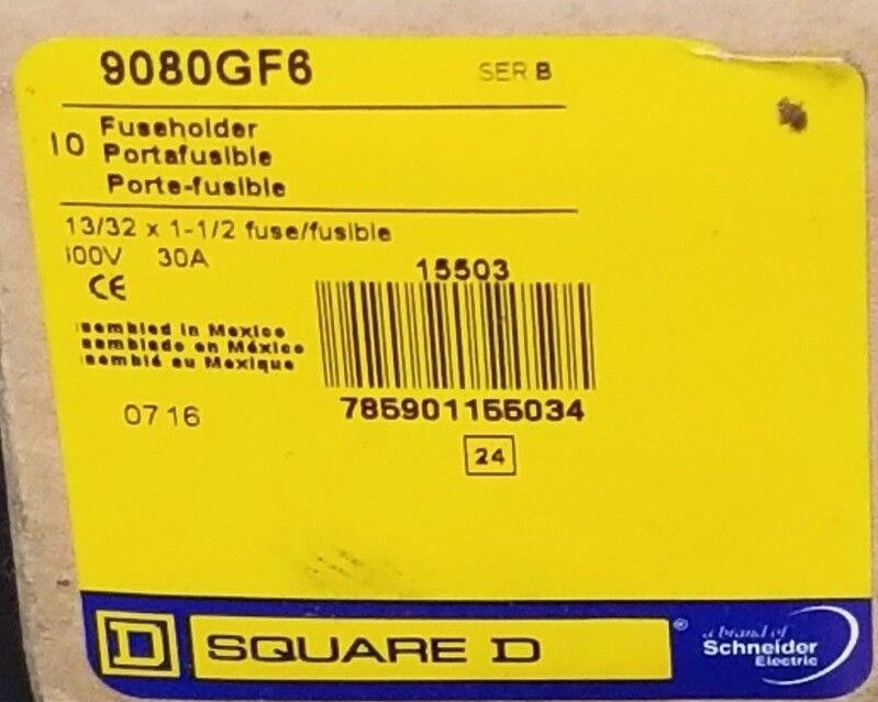 BOX OF 4 NEW SQUARE D 9080-GF6 FUSE HOLDERS 9080GF6, SER. B