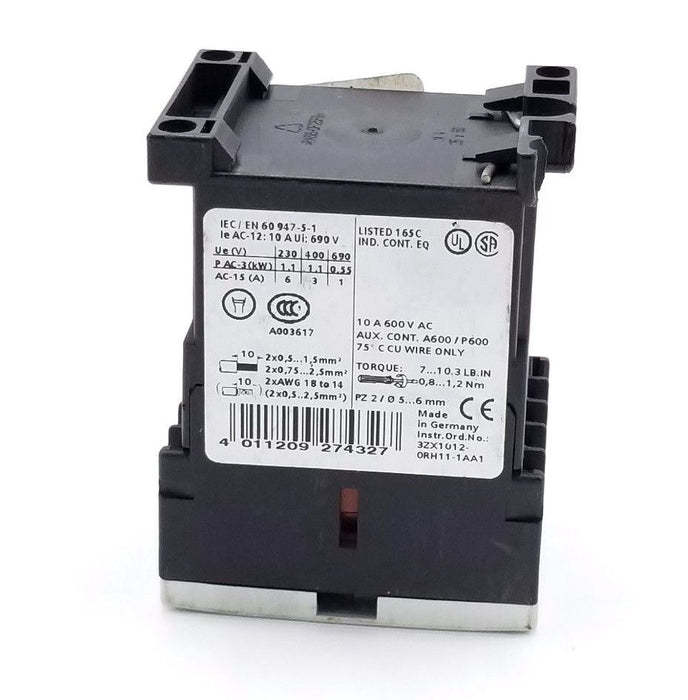 SIEMENS 3RH1131-1BB40 CONTROL RELAY 10AMP, 4POLE, 3NO/1NC 24VDC COIL