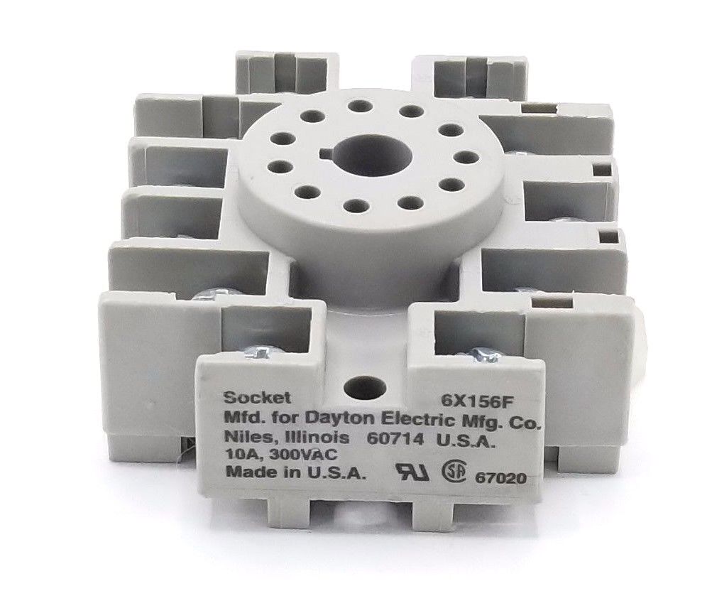 NEW DAYTON 6X156F RELAY SOCKET 10A, 300VAC