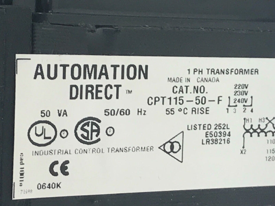 NEW AUTOMATION DIRECT CPT115-50-F TRANSFORMER CPT11550F