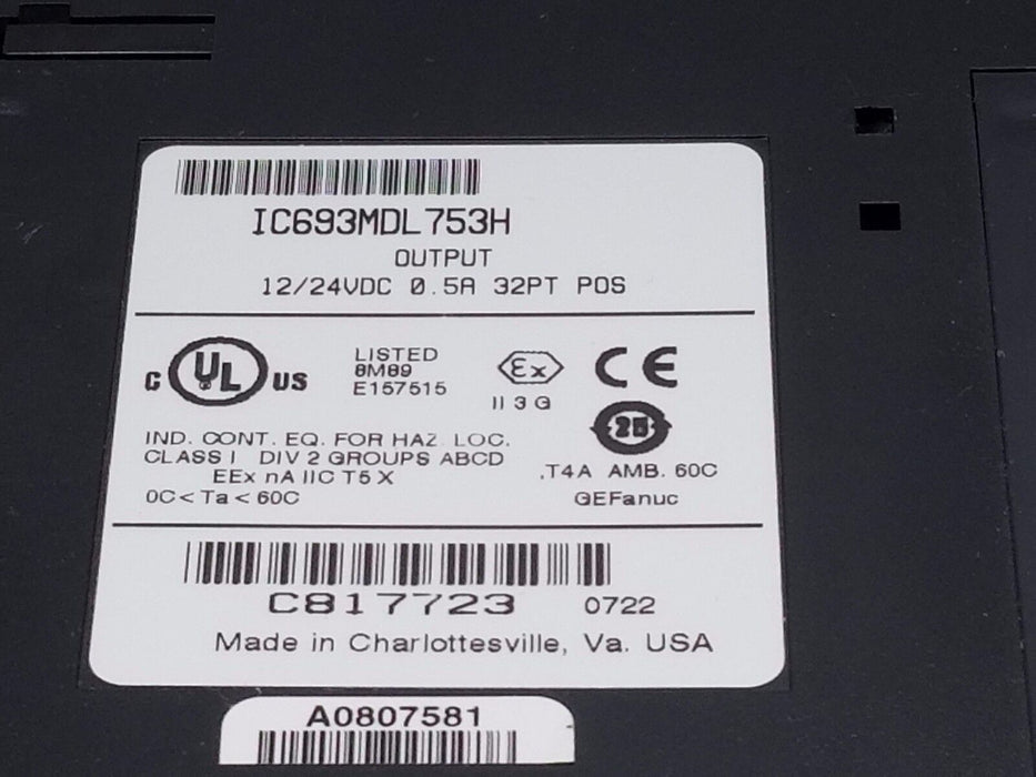 GE FANUC IC693MDL753H OUTPUT MODULE 12/24 VDC, 0.5A, 32PT POS