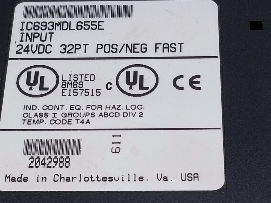 GE FANUC IC693MDL655E INPUT MODULE 32PT, 24 VDC POS/NEG FAST MISSING COVER