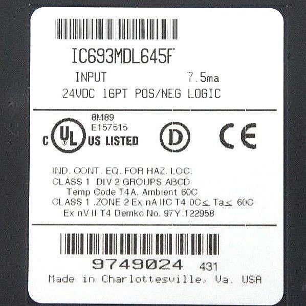 GE FANUC IC693MDL645F INPUT MODULE 24VDC 16PT POS/NEG LOGIC MISSING DOOR