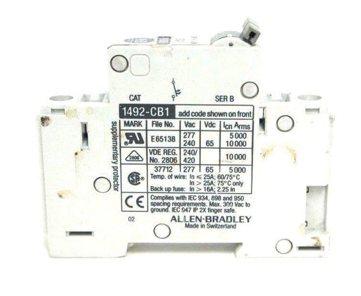 ALLEN BRADLEY 1492-CB1G050 CIRCUIT BREAKER 5A, SER. B, 1492CB1G050