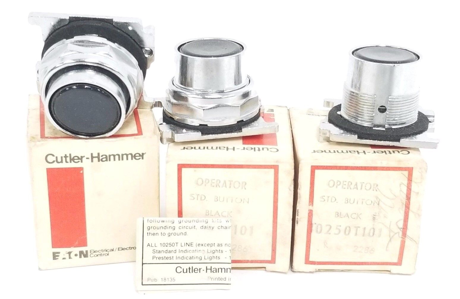 LOT OF 3 NIB EATON CUTLER-HAMMER 10250T101 STANDARD BLACK PUSHBUTTONS