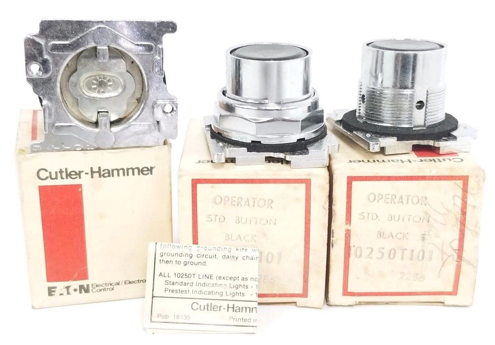 LOT OF 3 NIB EATON CUTLER-HAMMER 10250T101 STANDARD BLACK PUSHBUTTONS