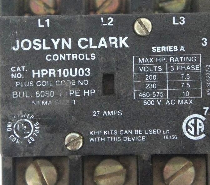 JOSLYN CLARK CONTROLS HPR10U03 STARTER, SERIES A