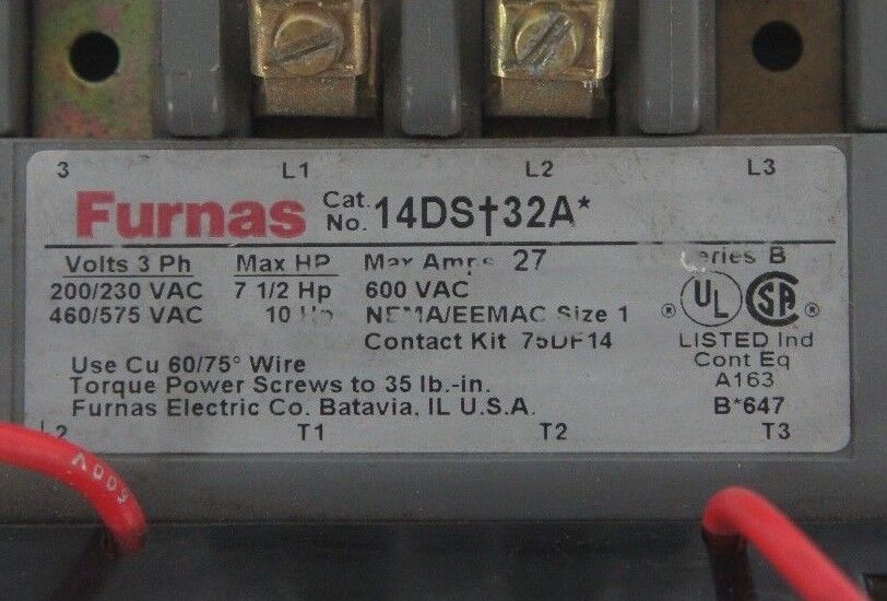 FURNAS 14DS+32A STARTER SER. B, 200-575VAC, 7-1/2-10HP, 27 AMP MAX W/ 49D26344